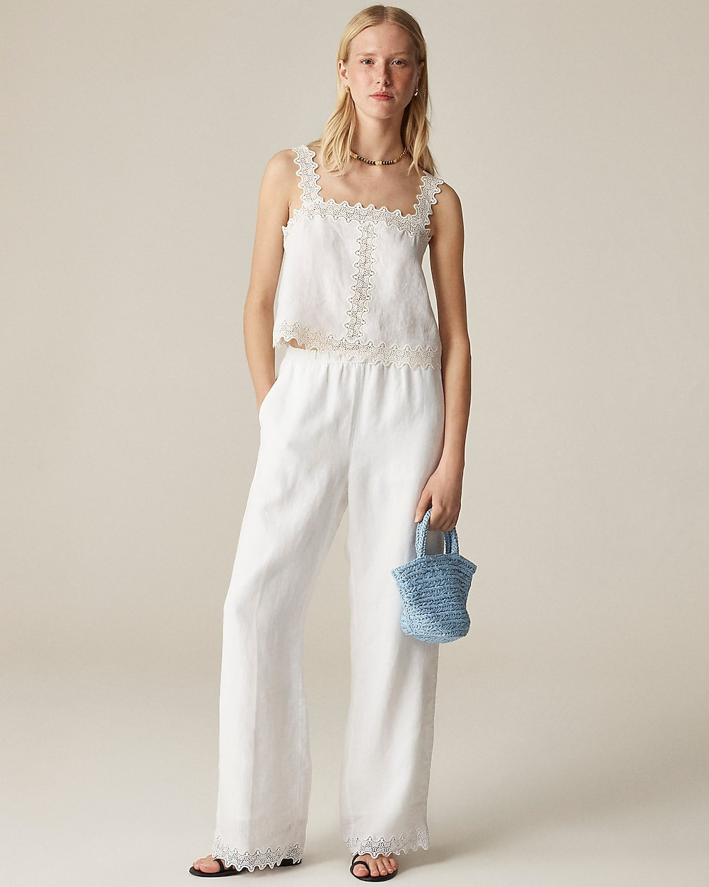 Petite Stratus lace-trim pant in linen | J. Crew US