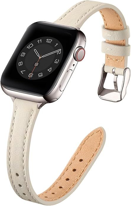 STIROLL Slim Leather Bands Compatible with Apple Watch Band 38mm 40mm 41mm 42mm 44mm 45mm 49mm, T... | Amazon (US)