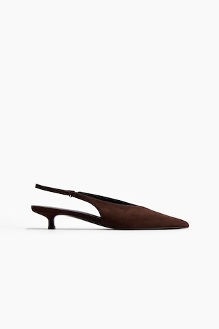 H & M - Kitten-Heeled Slingbacks - Brown | H&M (US + CA)