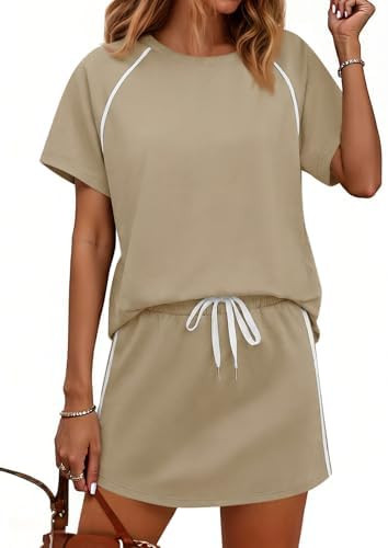 Yousify Womens 2 Piece Skirt Sets Summer Short Sleeve Tops and Tennis Skort Lounge Set Vacation W... | Amazon (US)