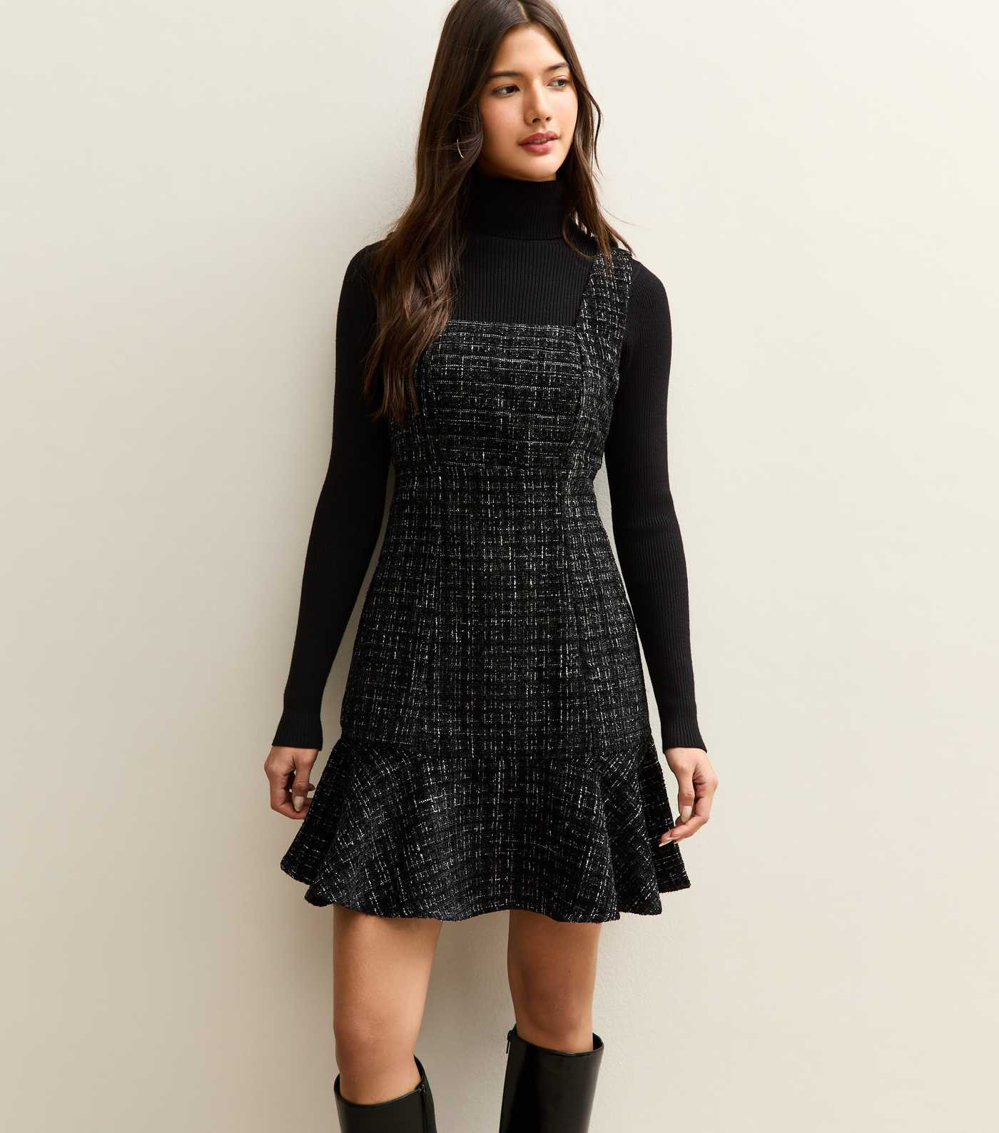 Black Square Neck Boucle Mini Dress | New Look | New Look (UK)