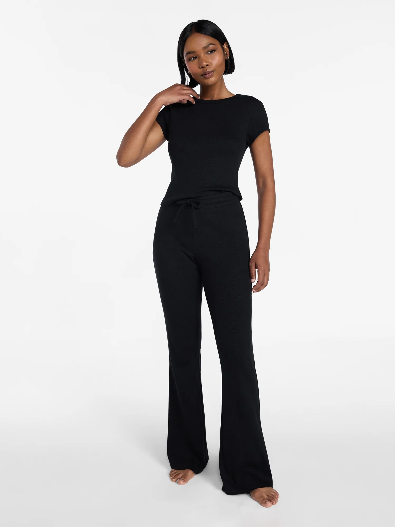 No Boundaries Rib Tee and Pants Sleep Set, 2-Piece, Women's XXS-3X | Walmart (US)