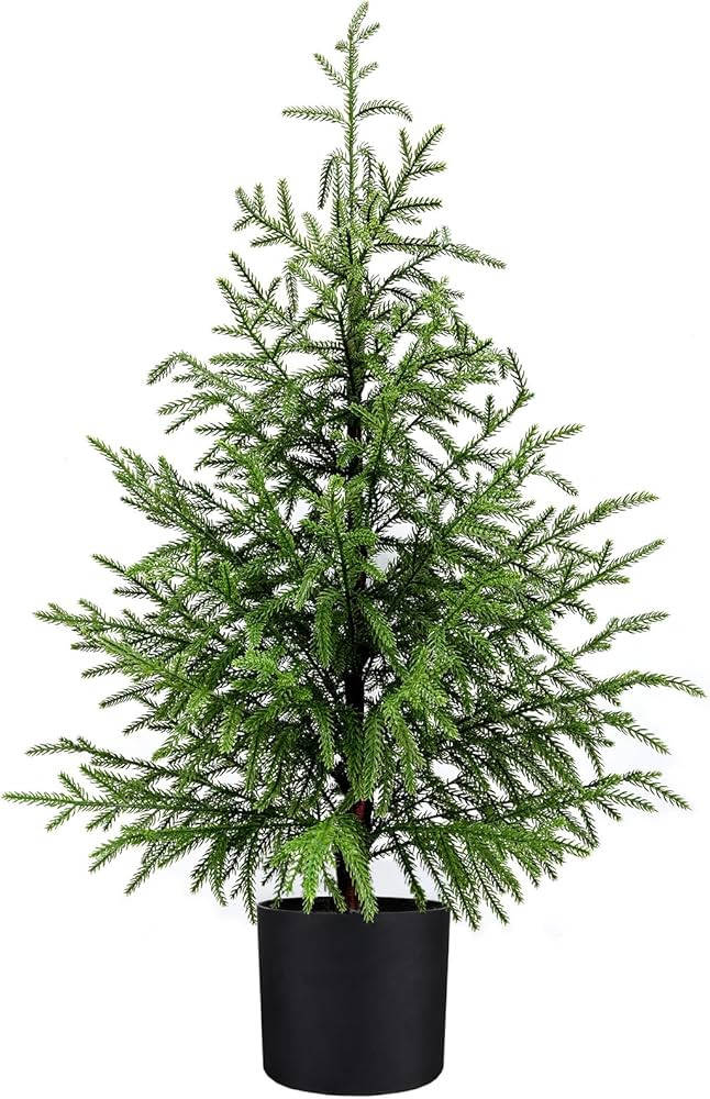 3FT Artificial Norfolk Pine Christmas Tree Real Touch Faux Tree with Black Pot, Realistic Indoor ... | Amazon (US)