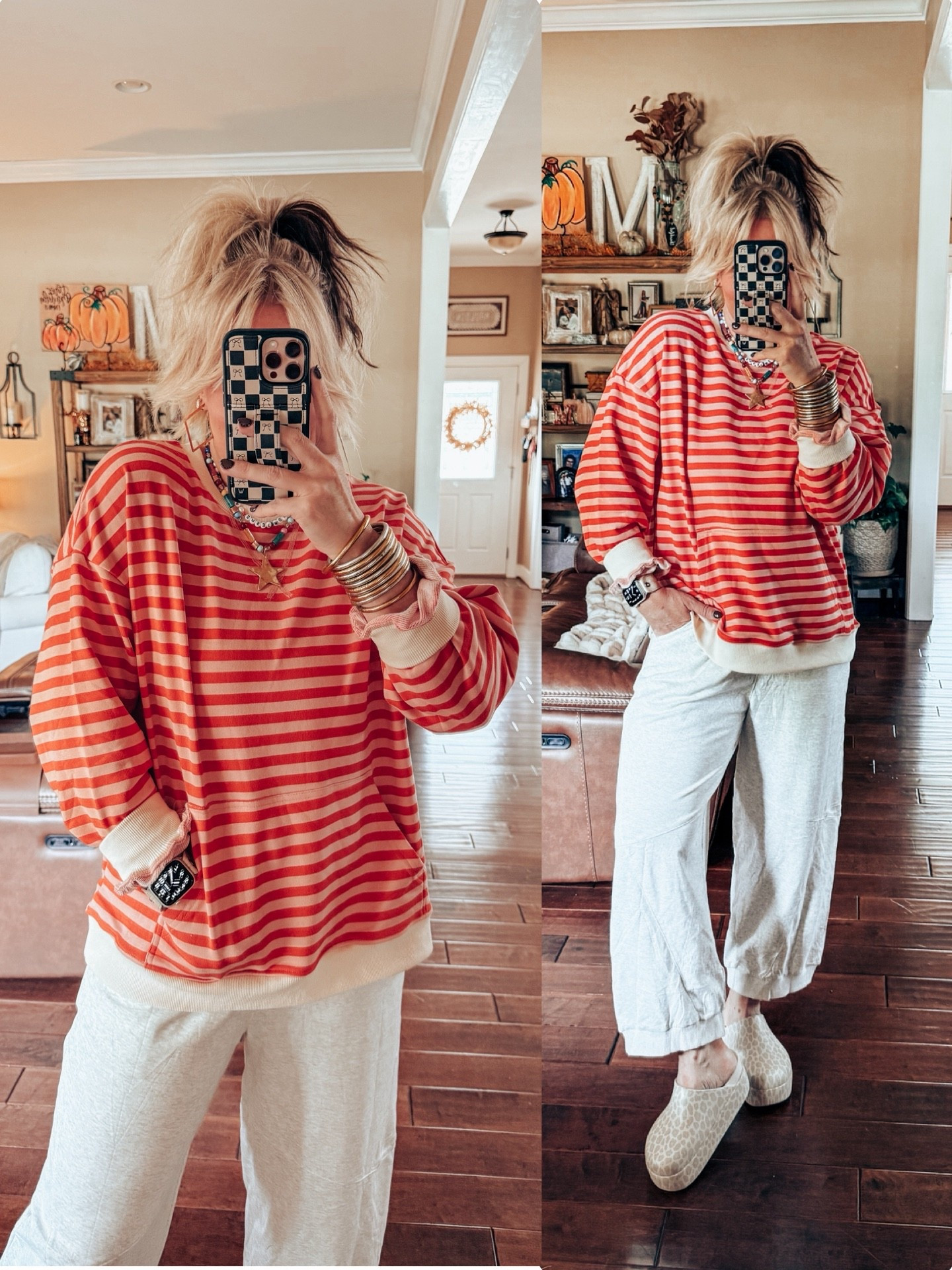 This one has a front pocket and I’m wearing g a medium. 
My pants are a medium and in my crocs I sized down 


#LTKFindsUnder50 #LTKStyleTip #LTKOver40