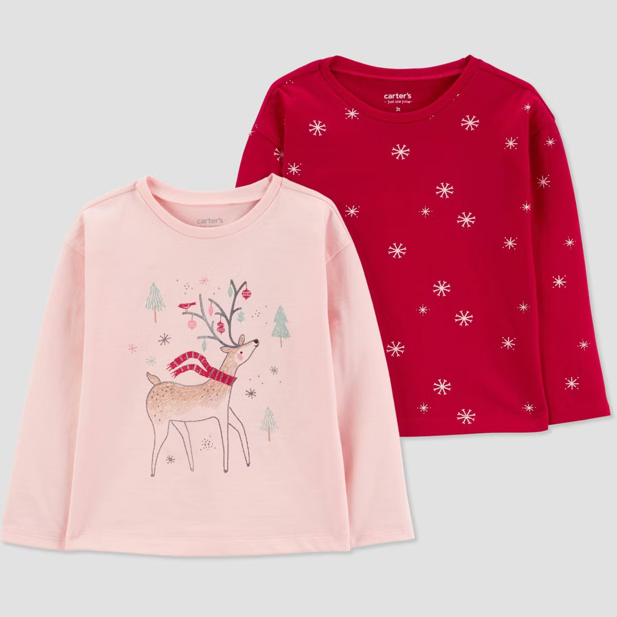 Carter's Just One You® Toddler Girls' Christmas 2pk Reindeer Snowflake T-Shirt - Pink 5T | Target