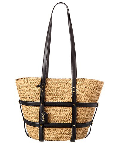 Panier Medium Woven Raffia & Leather Tote | Gilt