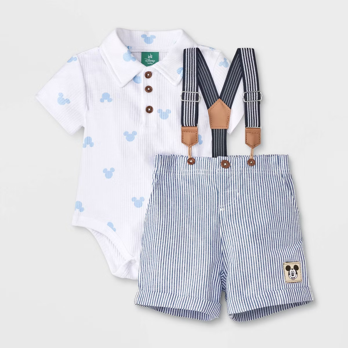 Baby Boys' 2pc Disney Mickey Mouse Bodysuit & Shorts Suspender Set - Blue | Target