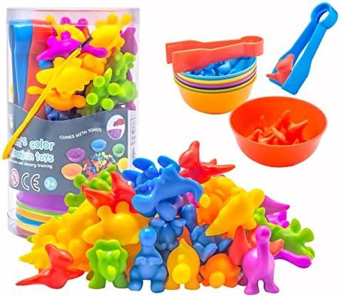 Sarpan Counting Dinosaur Color Sorting Toys with Rainbow Cups for Toddlers 1-3, Preschool Learning A | Amazon (US)