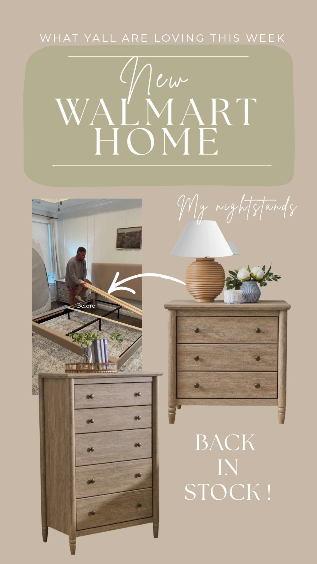 BACK IN STOCK! My most requested and asked about furniture item is back! These Monroe nightstands changed our entire bedroom. The lighter wood tones and overall size are the biggest selling points — PLUS, there’s a behind fabulous chest of drawers to match. Run do NOT WALK • • Walmart home, my Texas house, spring refresh, dining room tables, buffet tables, counter stools, wicker ratton chairs, upholstered dining chairs, area rugs, neutral home decor, living room furniture, faux florals, bedroom sets nightstands, wooden drawers, accent tables