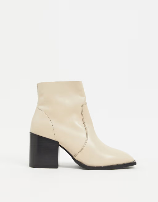 ASOS DESIGN Restore leather studded block heel boots in white | ASOS US