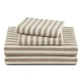 Beautiful Striped 4-Piece 100% Cotton Washed Percale Natural Sheet Set, Queen by Drew Barrymore | Walmart (US)