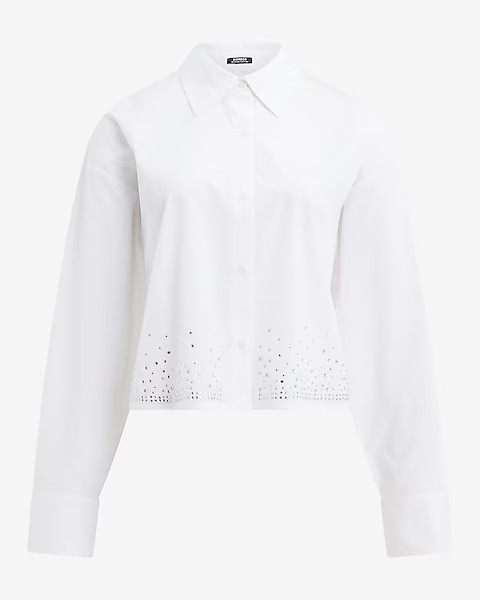 Embellished Hem Cropped Portofino Shirt | Express