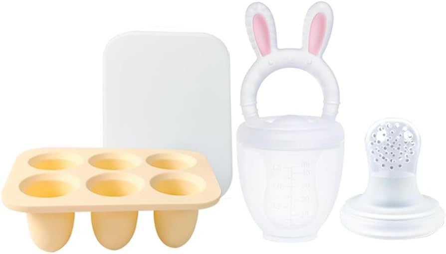 Baby Fruit Feeder Pacifier & Freezer Tray with Lid, BPA Free Silicone Teething Toys, Soothing Gum... | Amazon (US)