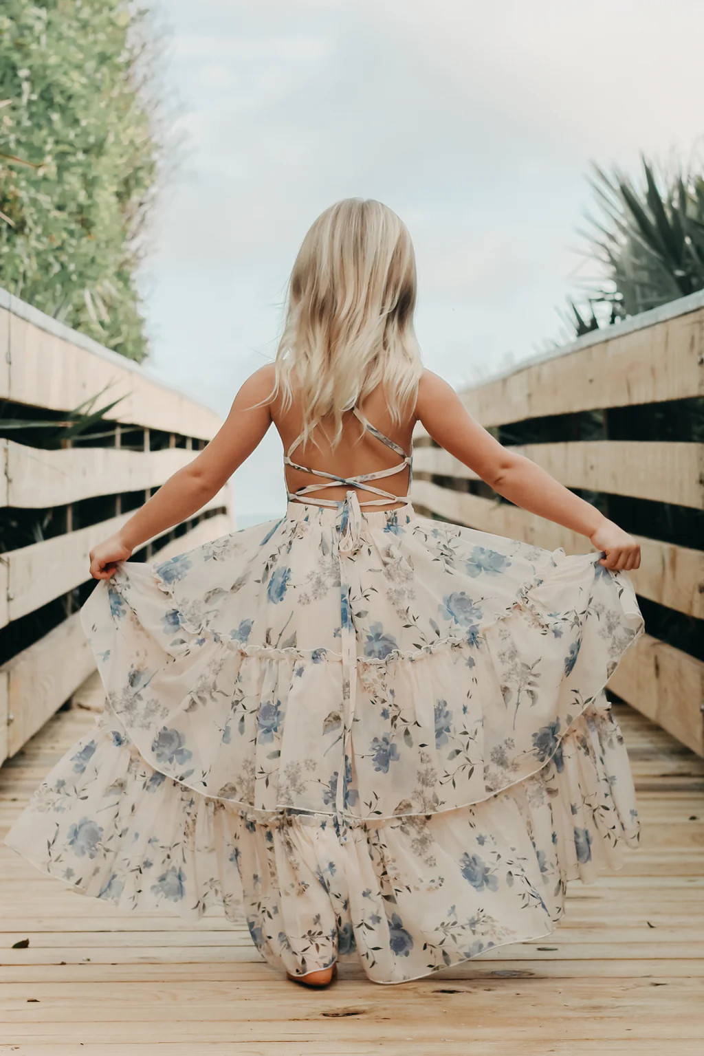 Wendy Dress (floral blue chiffon) | INDIE BLUE