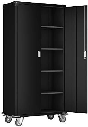 Amazon.com: AOBABO 72'' Tall Metal Storage Cabinet with Wheels, Black Color Storage Filing Cabine... | Amazon (US)