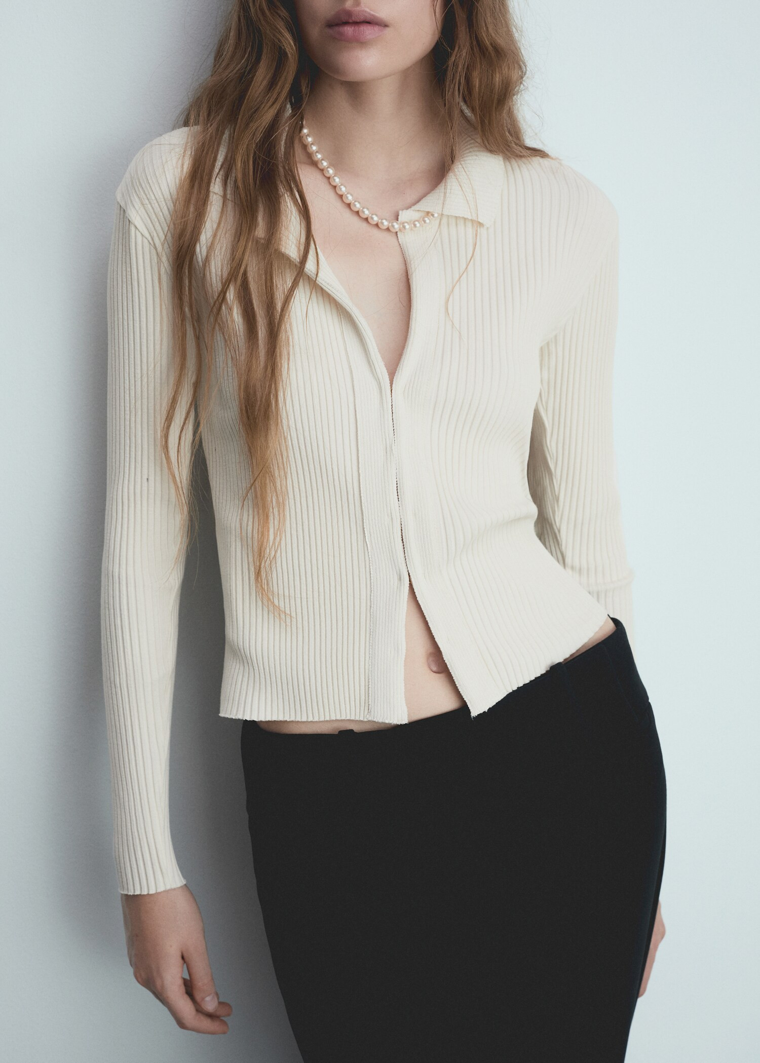 Ribbed cardigan with hooks - Women | MANGO Canada | Mango Canada