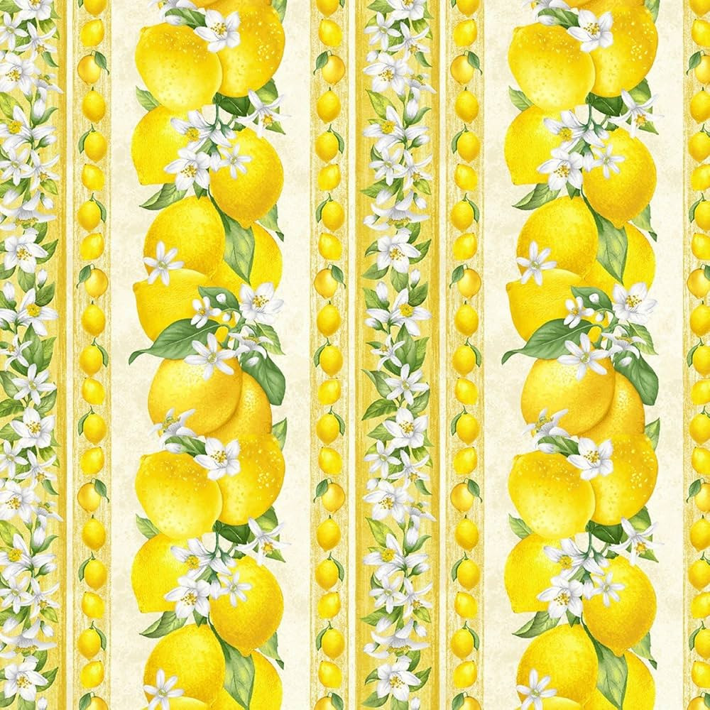 Timeless Treasures Lemon Bouquet CD2451 Lemon Border Stripe Fabric | Amazon (US)