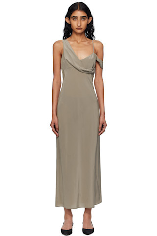 St. Agni - Gray Silk Drape Midi Dress | SSENSE