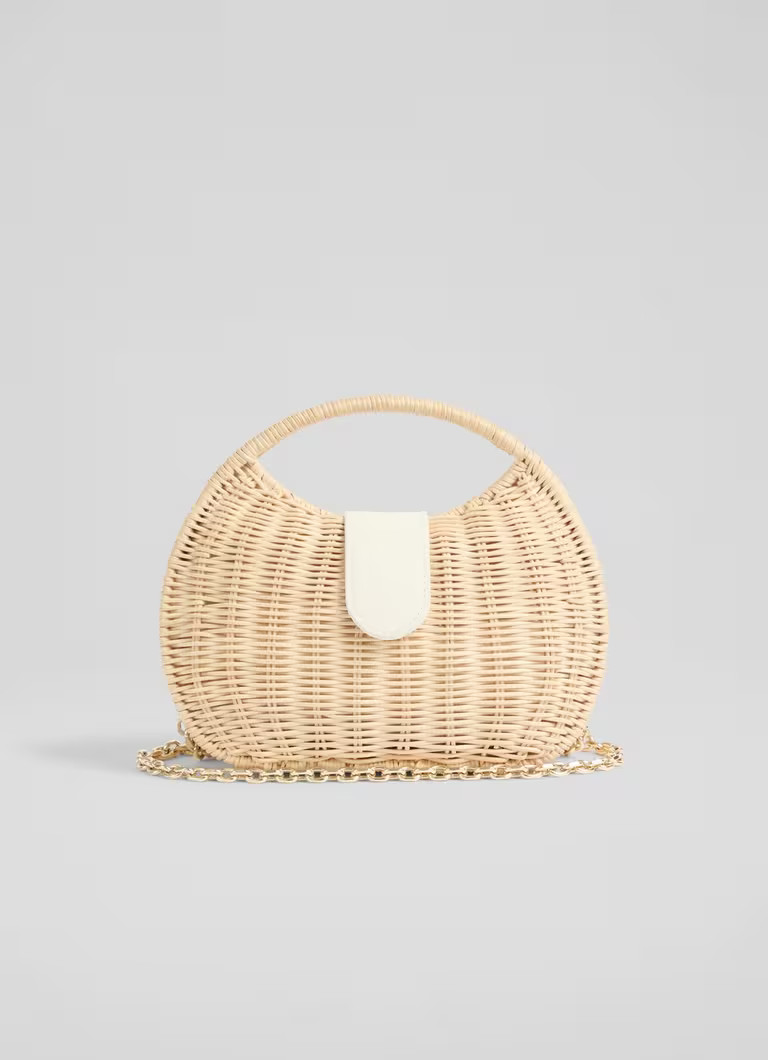 Lulu Natural & White Straw Rattan Box Grab Bag | L.K. Bennett (UK)