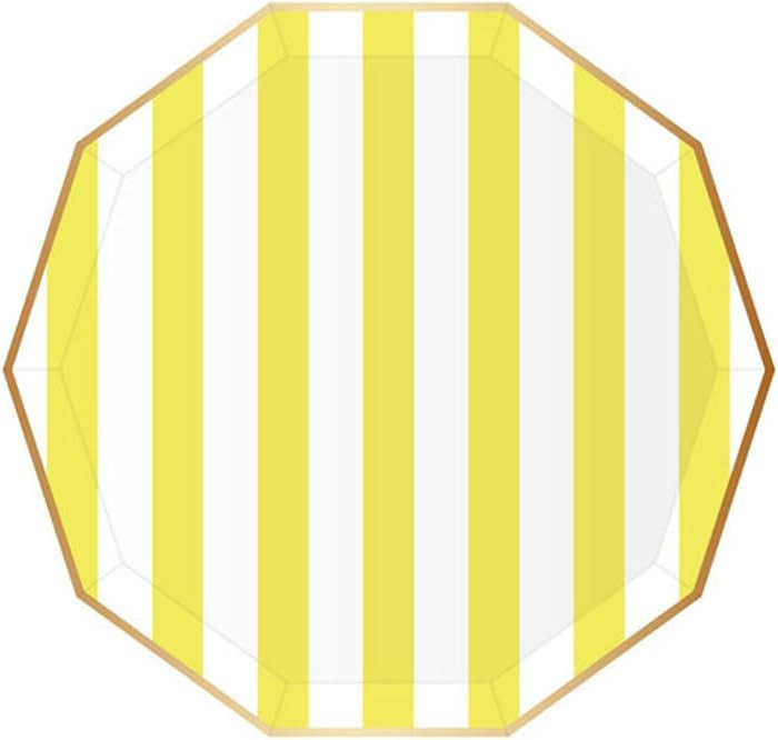 Bonjour F\u00eate Light Yellow Cabana Stripe Party Plates | Gold Foil Sturdy Disposable Plates fo... | Amazon (US)