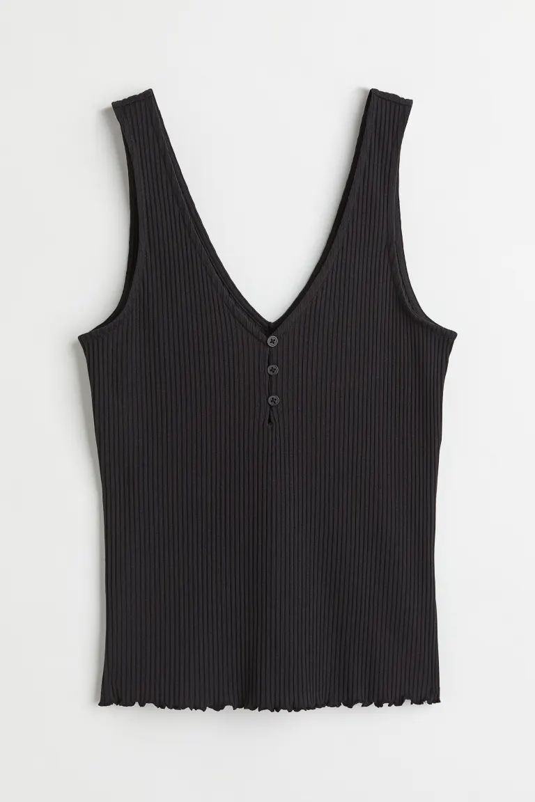 New ArrivalFitted vest top in ribbed jersey made from a cotton blend with a deep V-neck front and... | H&M (US)