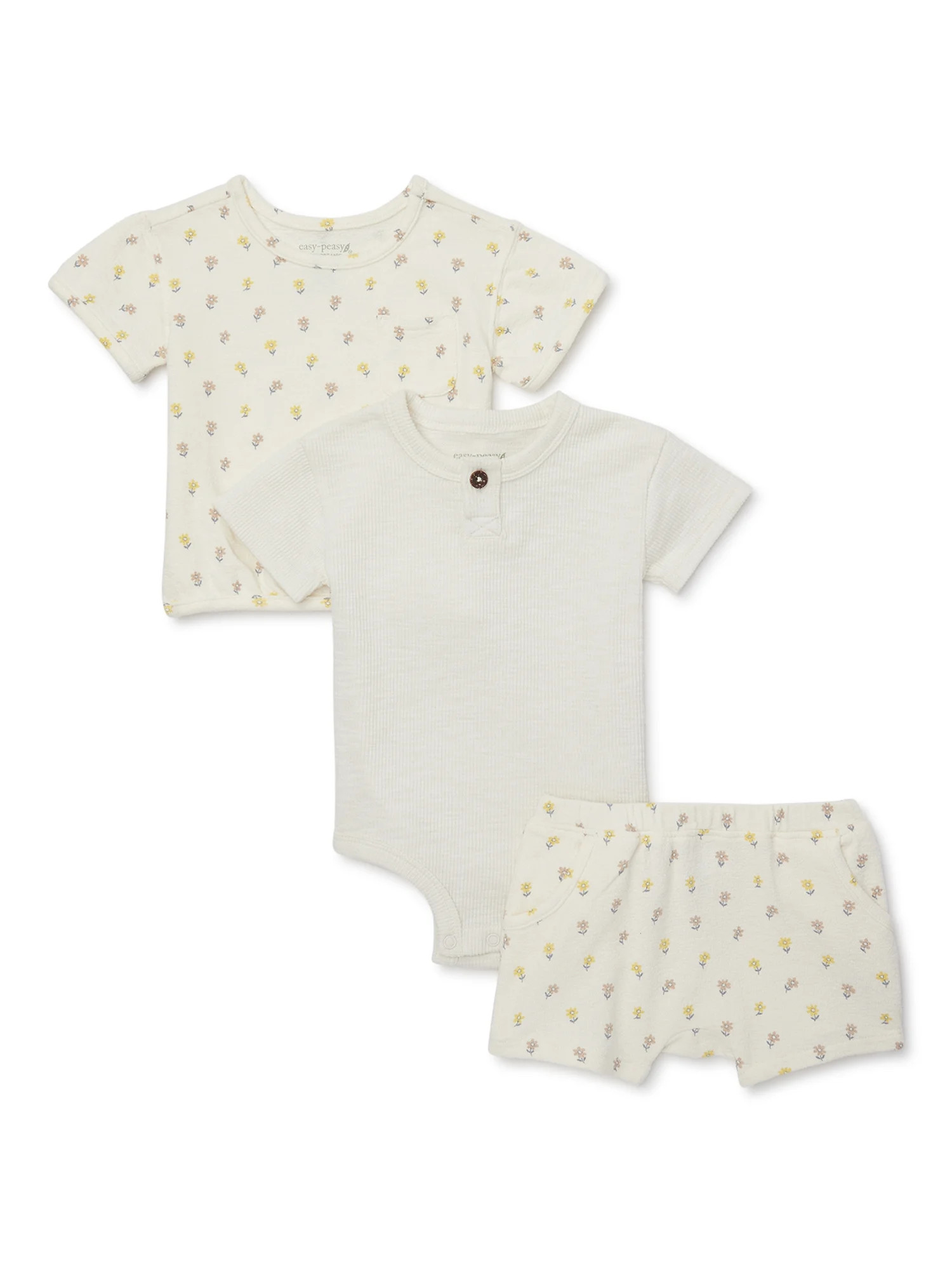 easy-peasy Baby Short Sleeve Tops and Short Outfit Set, 3-Piece, Sizes 0-24 Months | Walmart (US)