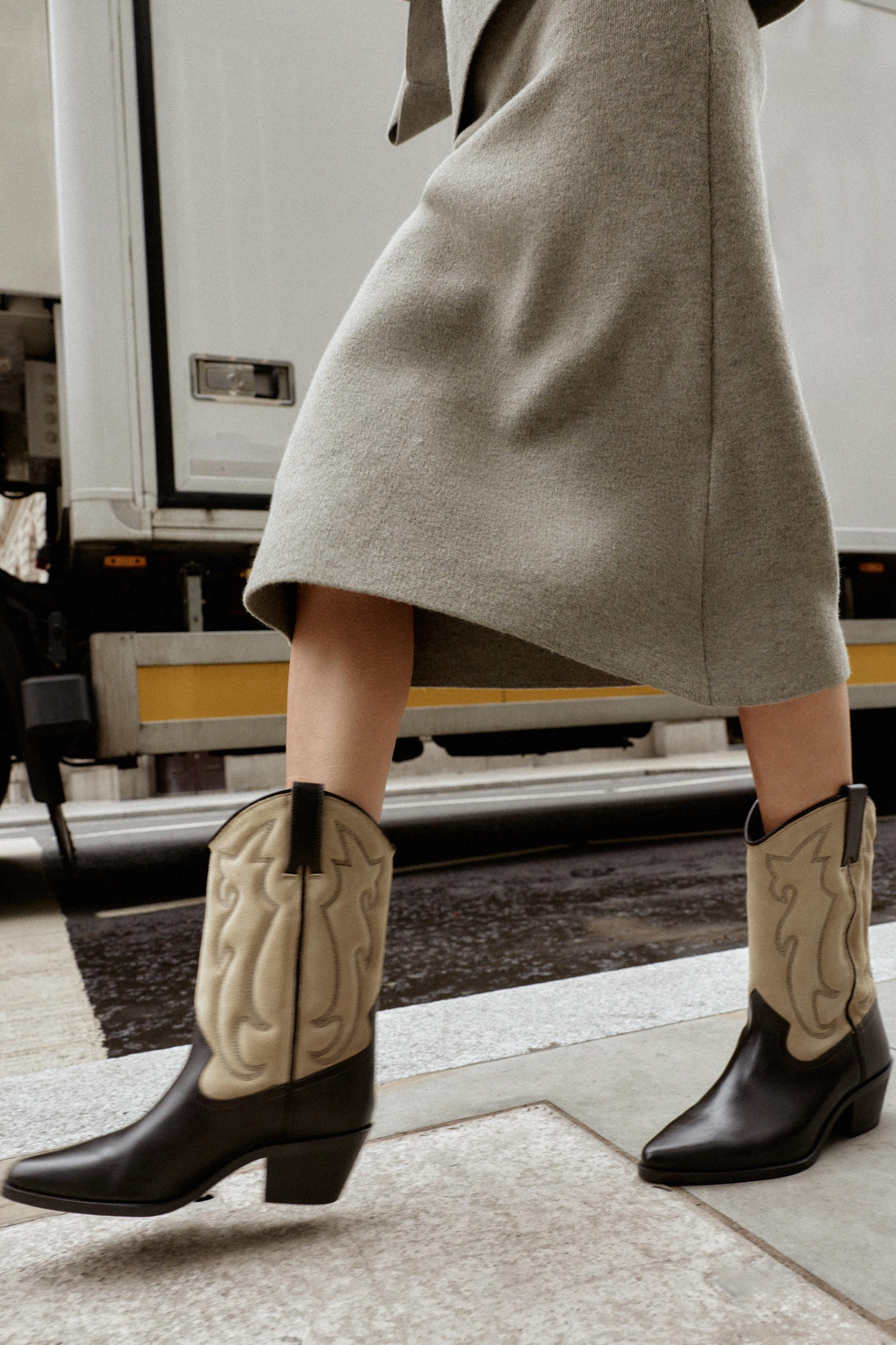 EMBROIDERED COMBINED LEATHER BOOTS | Zara US