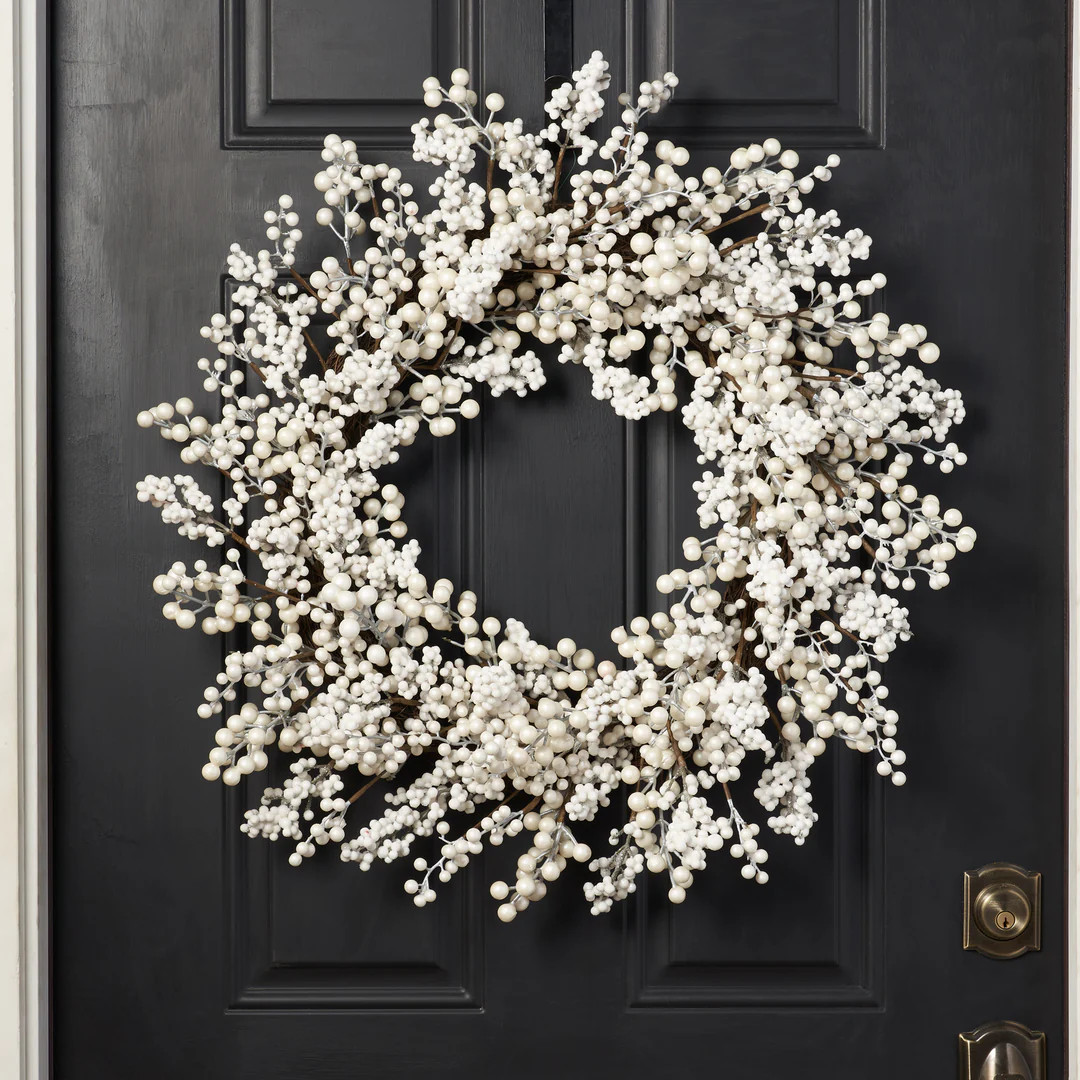 Waterproof Winter White Pearl Berry Christmas Holiday Front Door Wreath | Darby Creek Trading