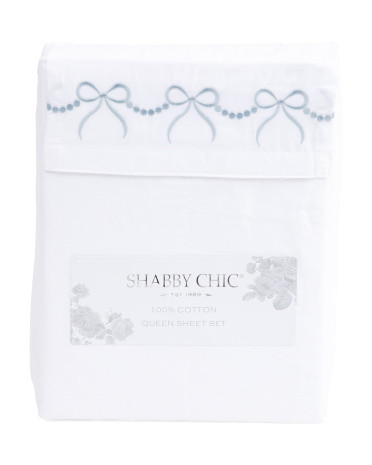 Cotton Sheet Set With Embroidered Bow Hem | TJ Maxx