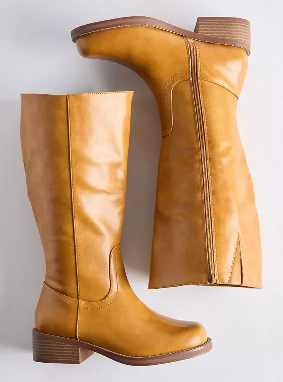 Wide Knee-High Block Heel Boot (WW) in Beige-Tan - Wide Width & Wide Calf | Torrid (US & Canada)