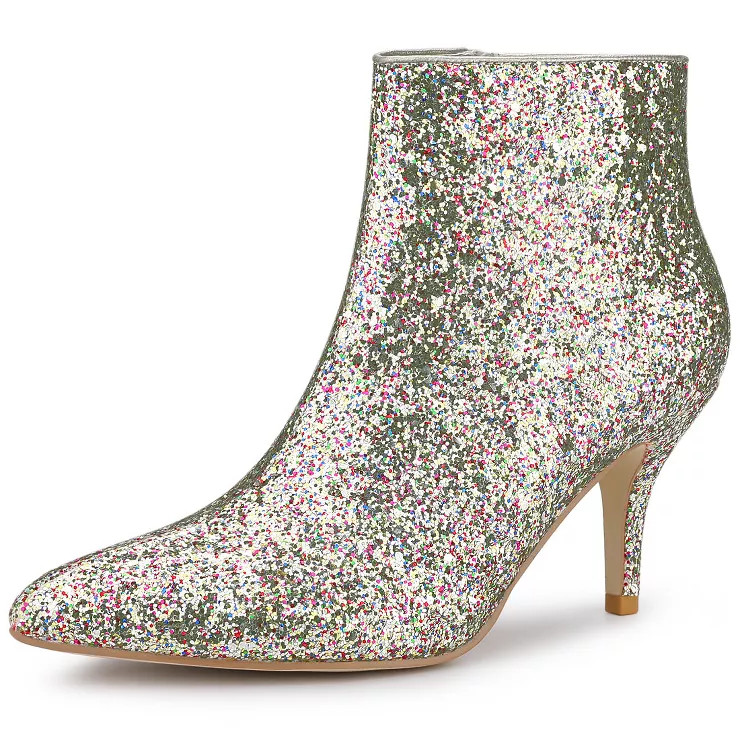 Allegra K Women's Glitter Pointed Toe Stiletto Heel Ankle Boots | Target