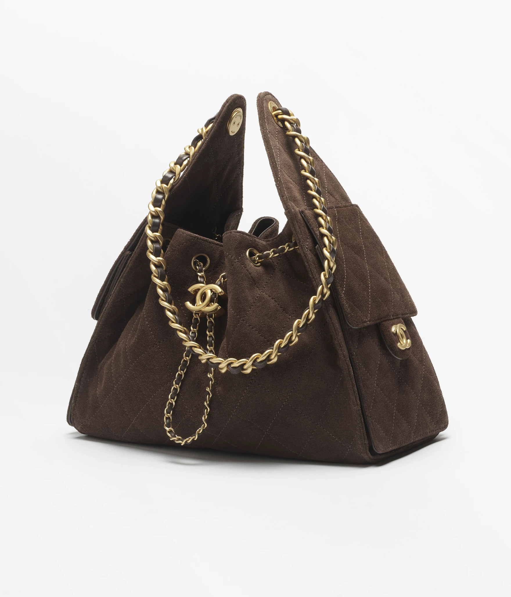 Chanel 25 small handbag, Suede calfskin & gold-tone metal, dark brown — Fashion | CHANEL | Chanel, Inc. (US)