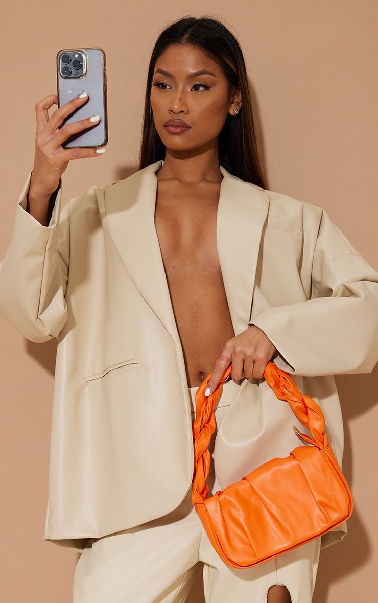 Orange Twist Strap Ruched Front Shoulder Bag | PrettyLittleThing US