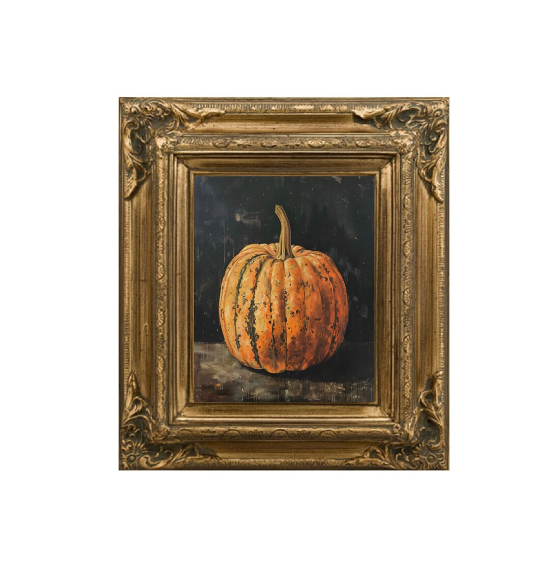 Dark Moody Pumpkin Print Vintage Pumpkin Oil Painting Cottage Core Wall Decor Fall Prints Hallowe... | Etsy (US)