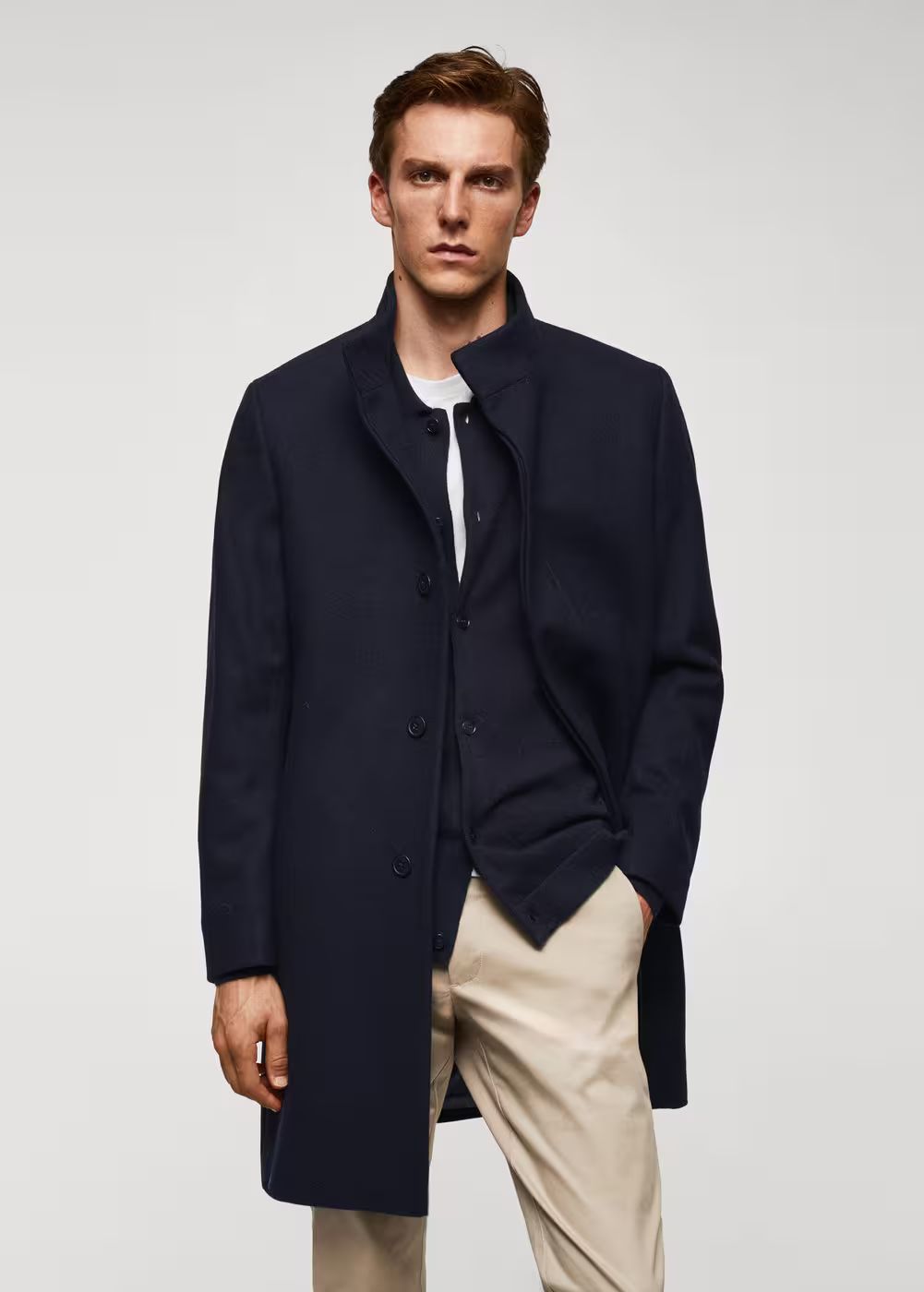 Wool funnel neck coat -  Men | Mango Man USA | MANGO (US)