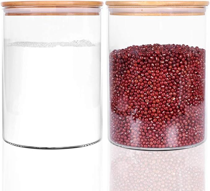 Amazon.com: Set of 2 Large Glass Food Storage jar, 100 FL OZ (3000ml) Glass Flour Canister with A... | Amazon (US)