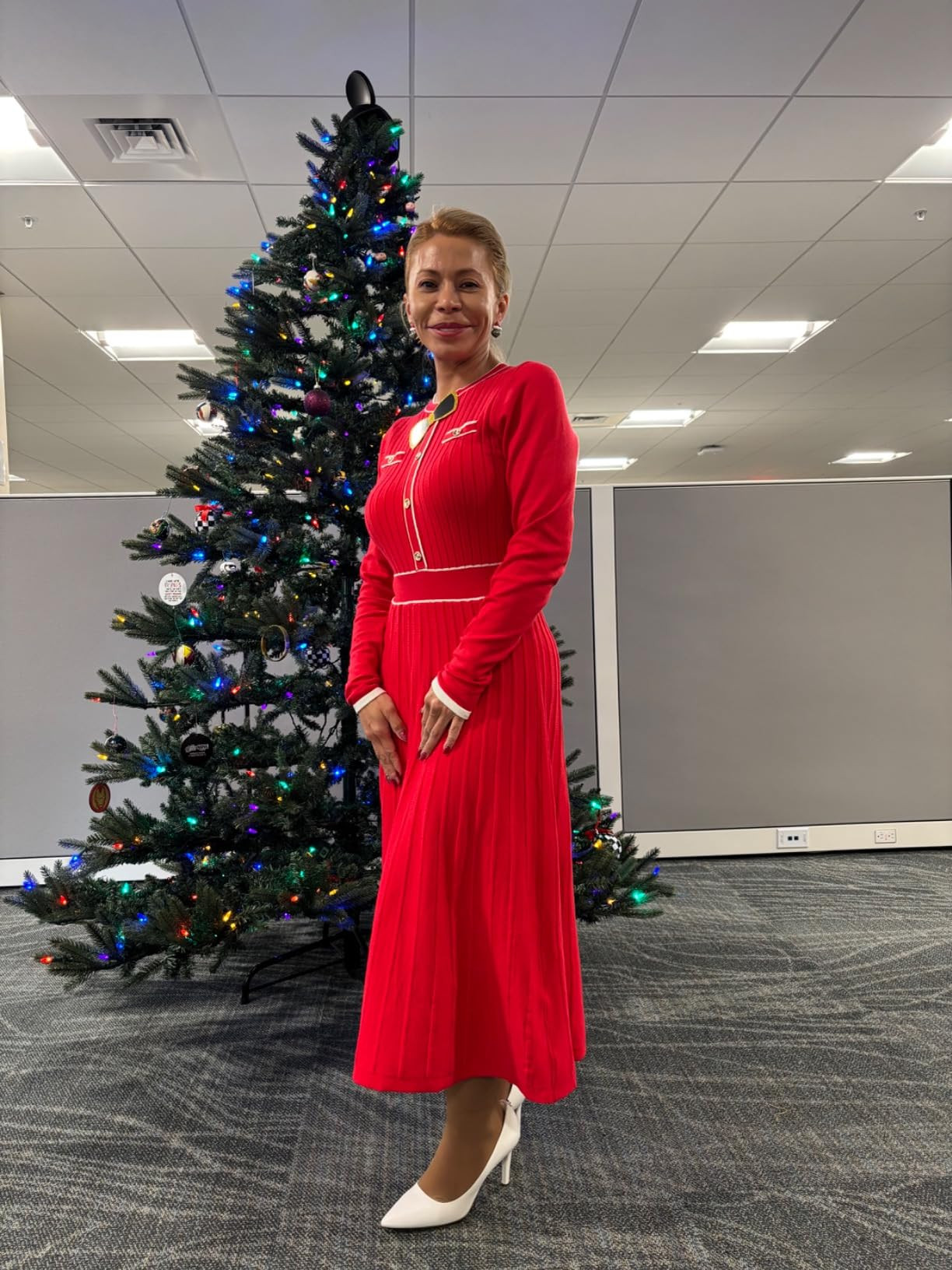 ZESICA Women's Spring Pleated Sweater Dress Long Sleeve Crewneck Ribbed Knitted Midi Dresses | Amazon (US)