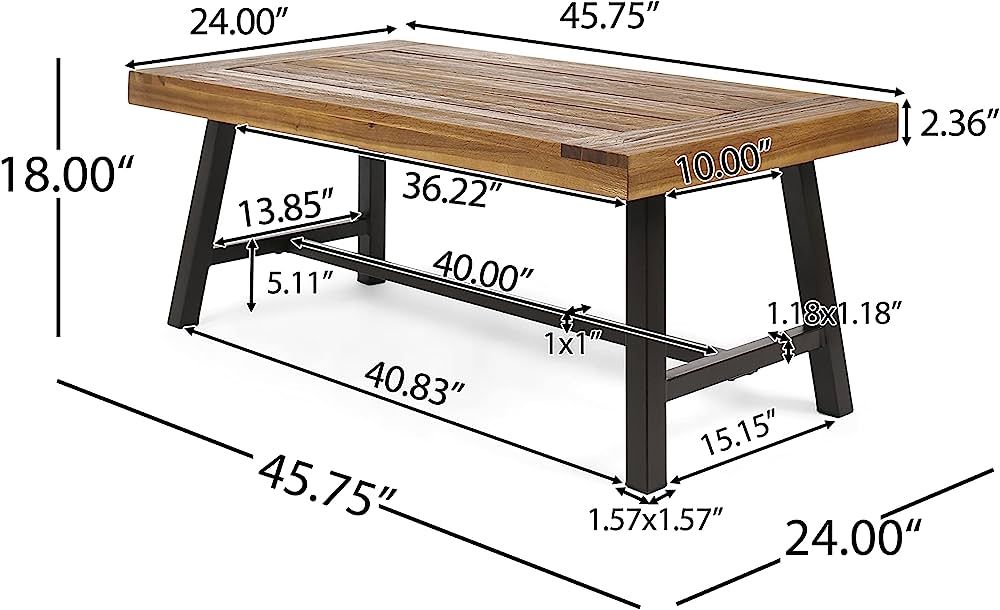 Christopher Knight Home Carlisle Outdoor Acacia Wood Coffee Table, Sandblast/Rustic Metal | Amazon (US)