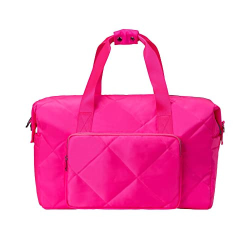 Hot Pink Gym Bag for Women, 18 Inch Lightweight Puffy Carry On Duffel Bag for Travel Sports Yoga, Water Resistant | Amazon (US)