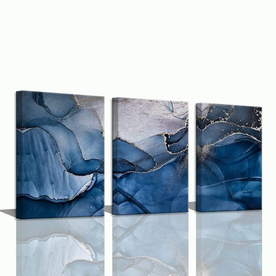 Wall Art for Bedroom - Blue Abstract Bathroom Decor Modern Art Abstract Artwork for Home Walls De... | Amazon (US)