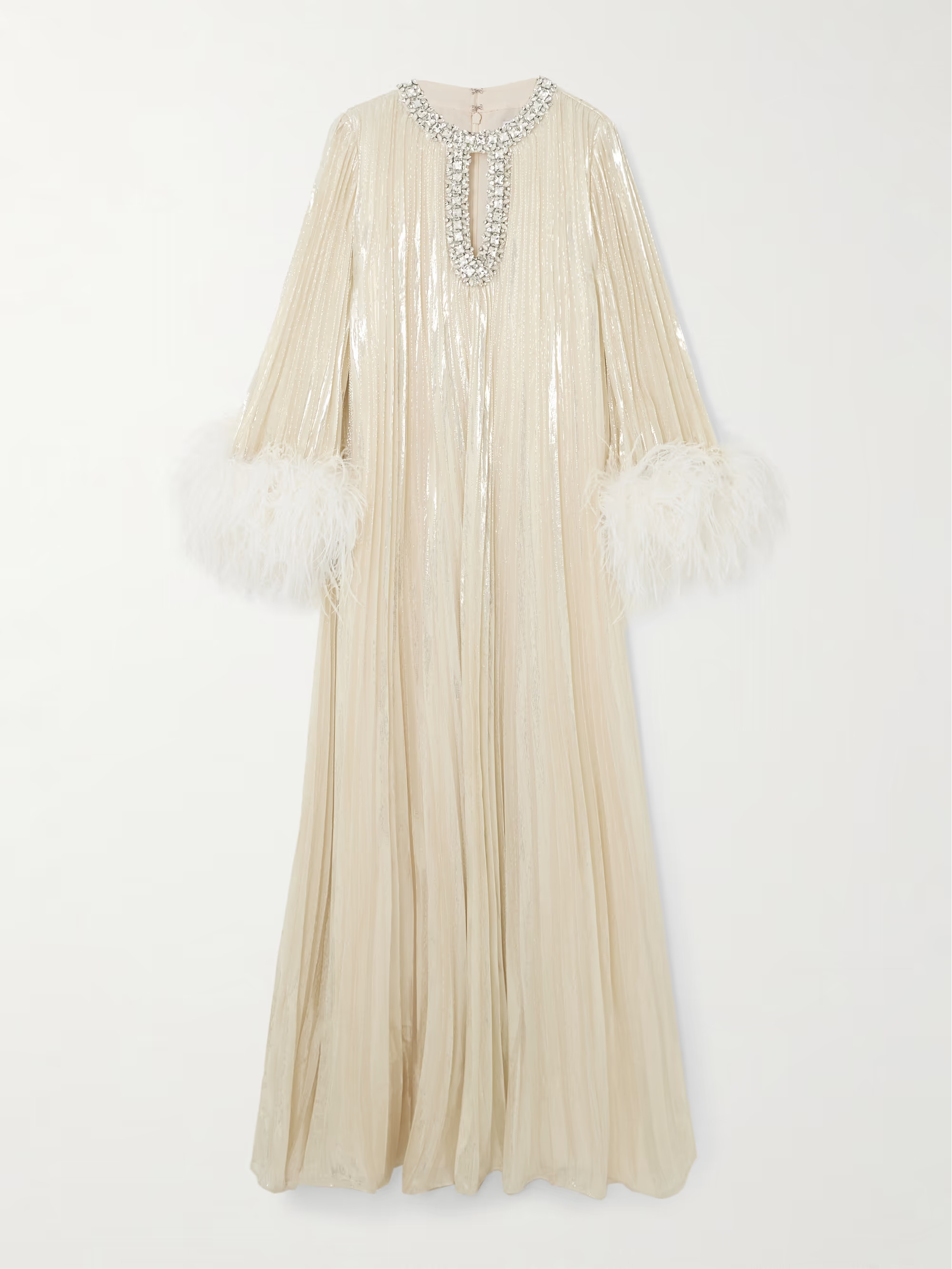 Feather-trimmed crystal-embellished silk-blend lamé maxi dress | NET-A-PORTER (US)