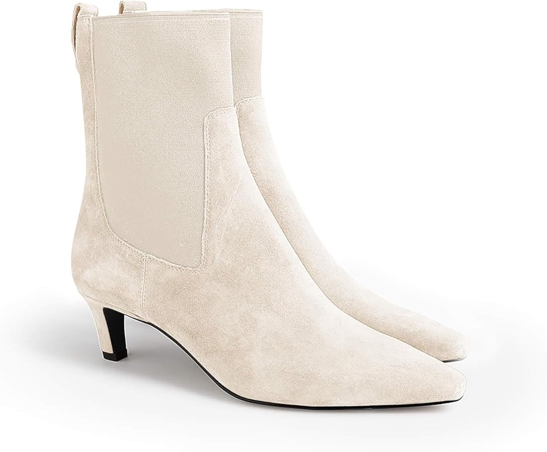 Coutgo Womens Ankle Boots Low Kitten Heel Pointed Toe Slip On Elastic Dressy Fall Winter Booties ... | Amazon (CA)