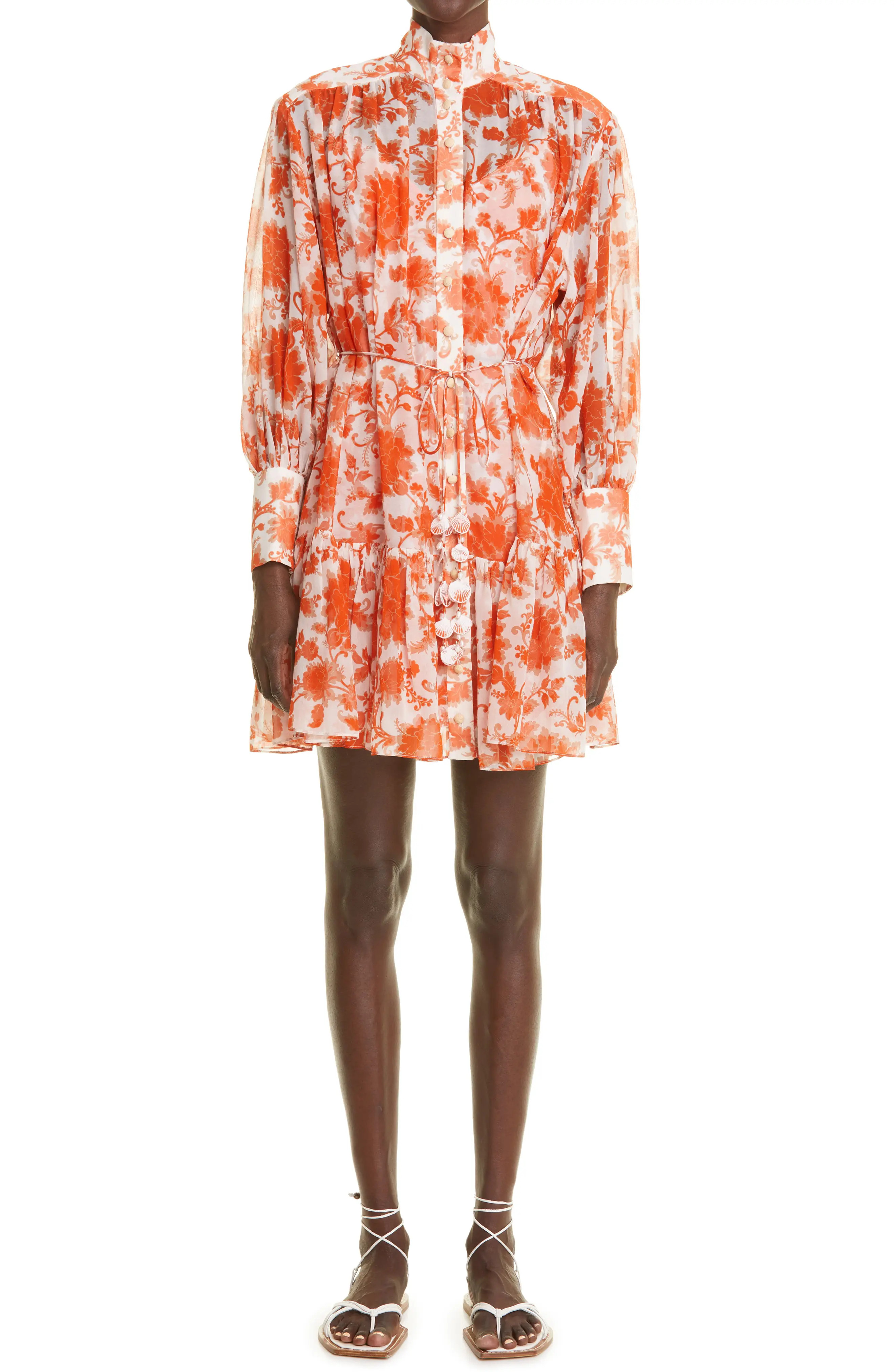 Zimmermann Women's Postcard Lantern Long Sleeve Cotton & Silk Minidress in Orange Tonal Floral at No | Nordstrom