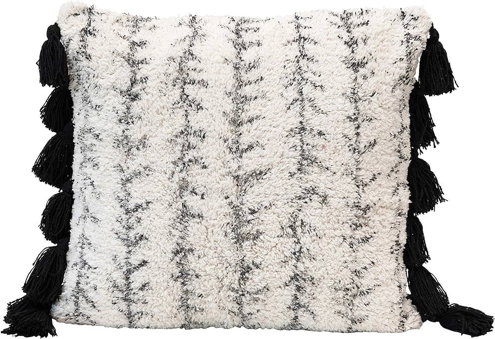 Creative Co-Op Cotton Printed Tufted Tassels, Black & Cream Color Pillow | Amazon (US)