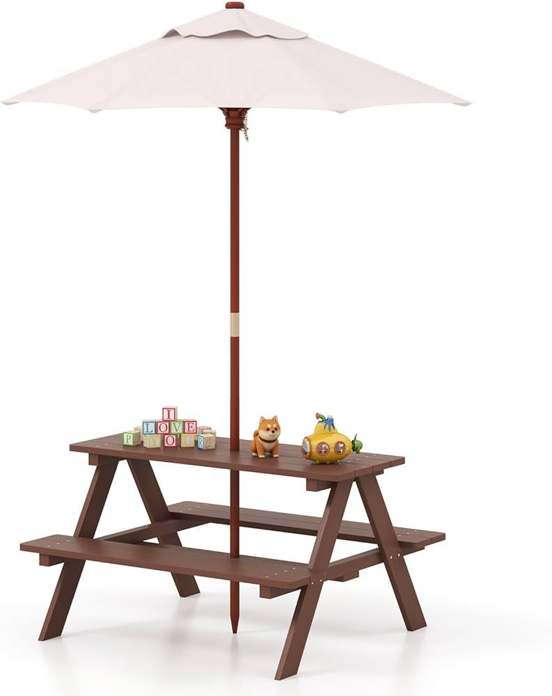 KOTEK Kids Picnic Table with Umbrella Foldable, Wooden Kids Table & Benches for Crafting, Eating ... | Amazon (US)