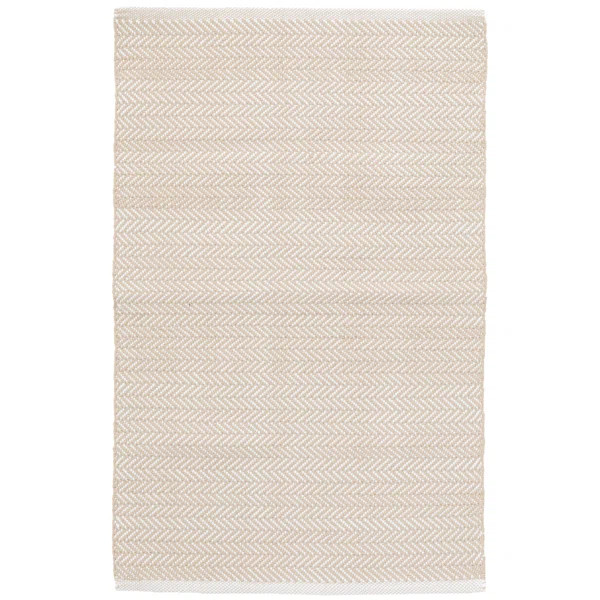 Herringbone Linen/White Handwoven Indoor/Outdoor Rug | Birch Lane
