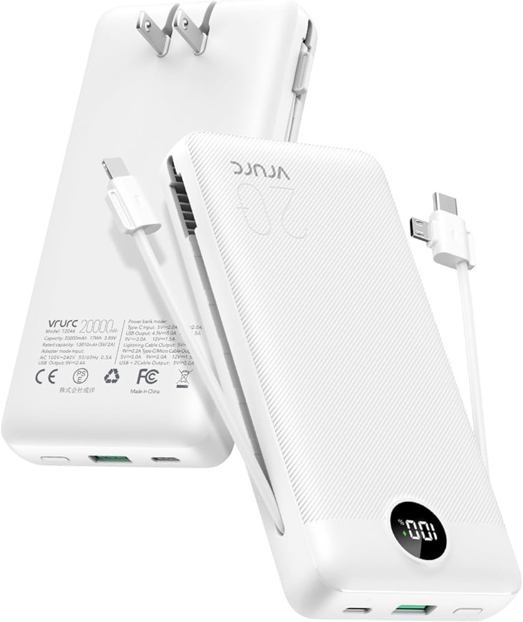 A Portable Charger Built-in Cables and AC Wall Plug, USB C Power Bank Phone Charger Compact Lightweight External Battery Pack for Smart Phones, Tablets etc-White

#LTKFindsUnder50 #LTKBacktoSchool #LTKTravel