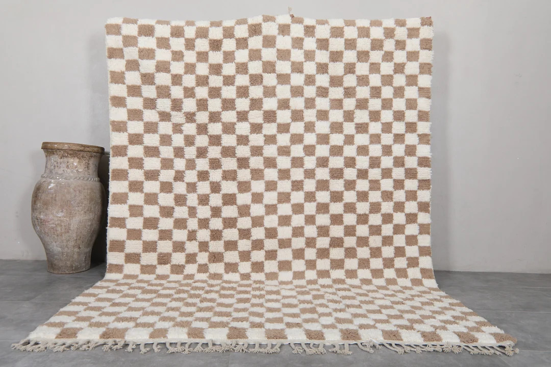 Checkered Brown Rug Moroccan Rug Checkered Rug Brown Checkered Rug Handmade Rug Moroccan Rug Chec... | Etsy (US)