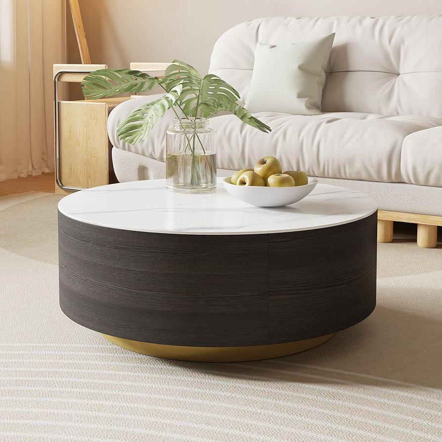 Modern Round Marble Round Storage Coffee Table,33.47" White Sintered Stone Drum Storage Center Ta... | Amazon (US)