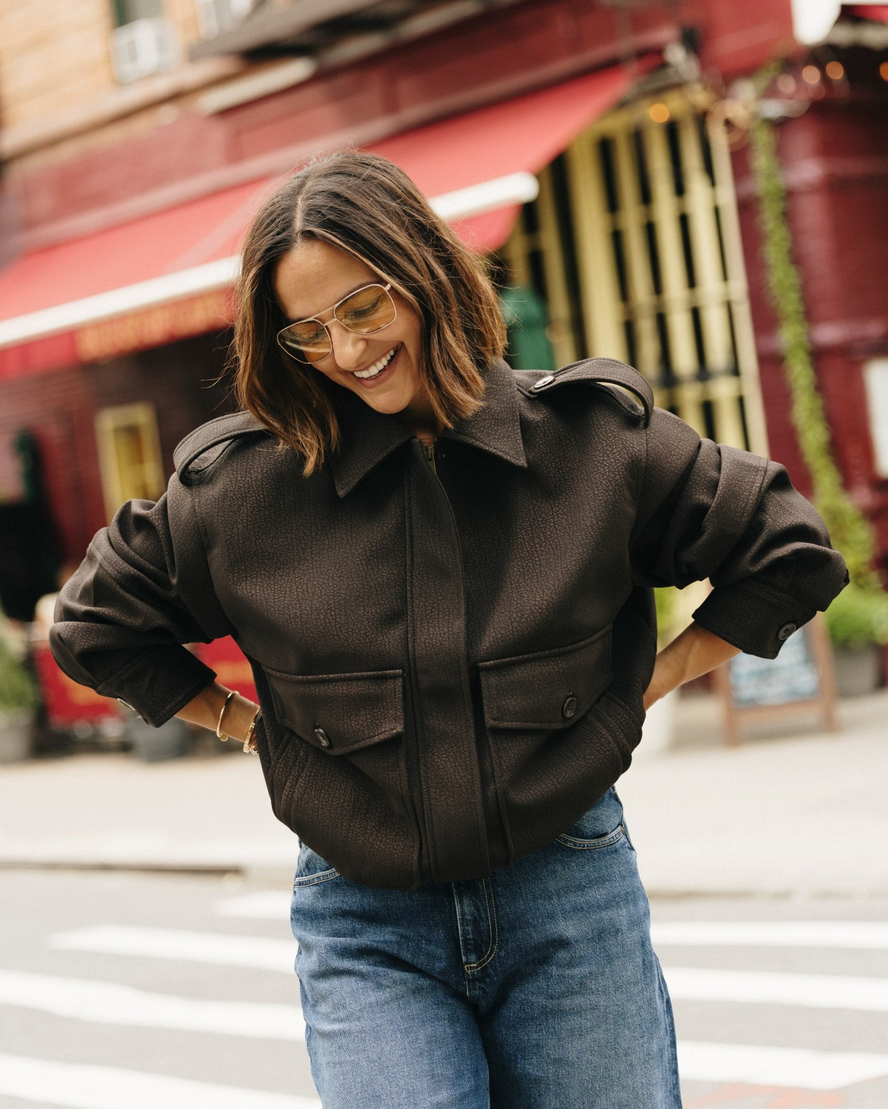 This leather bomber is the kind of fall layer that makes an entire outfit. I paired it with curved wide-leg jeans for a cool, relaxed combination that still feels polished.  

 #LTKSeasonal